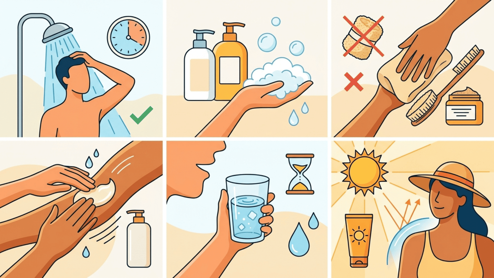 infographic explaining factors that affect how long a tan lasts including skin type sun exposure and skin care