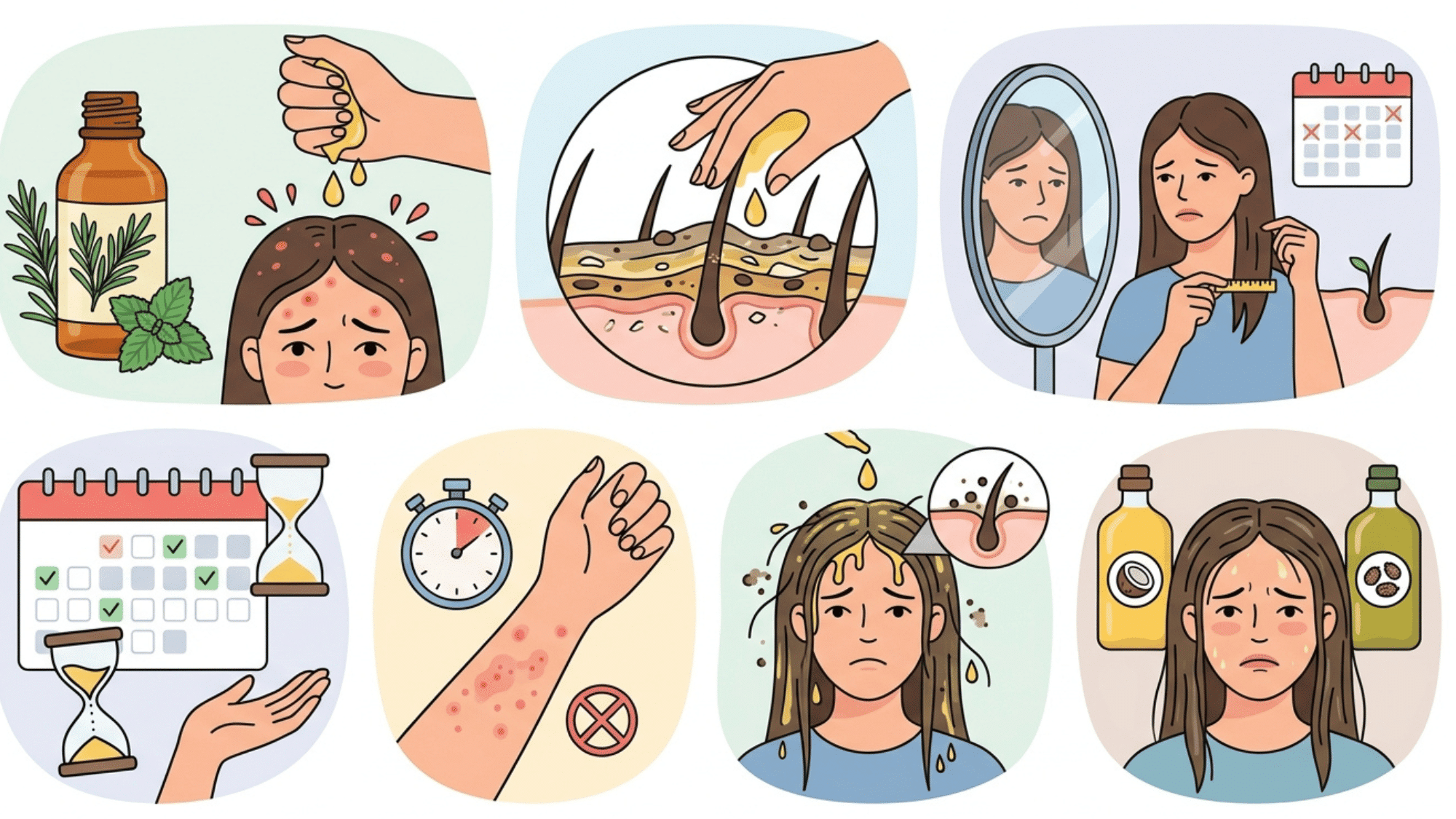 illustration showing common <echighlighted><echighlighted><echighlighted><echighlighted><echighlighted><echighlighted><echighlighted><echighlighted><echighlighted><echighlighted><echighlighted><echighlighted><echighlighted>diy hair growth oil</echighlighted></echighlighted></echighlighted></echighlighted></echighlighted></echighlighted></echighlighted></echighlighted></echighlighted></echighlighted></echighlighted></echighlighted></echighlighted> mistakes including irritation buildup inconsistent use and patch testing