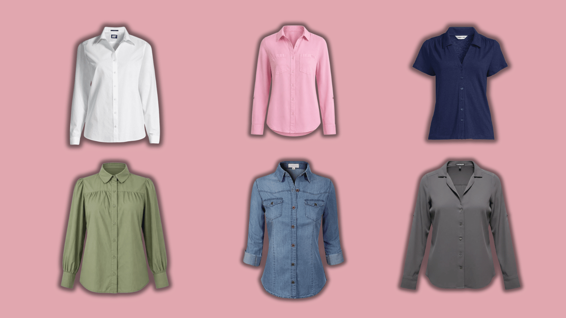 six shirt colors that pair well with khaki pants for women including white pink navy olive chambray and gray