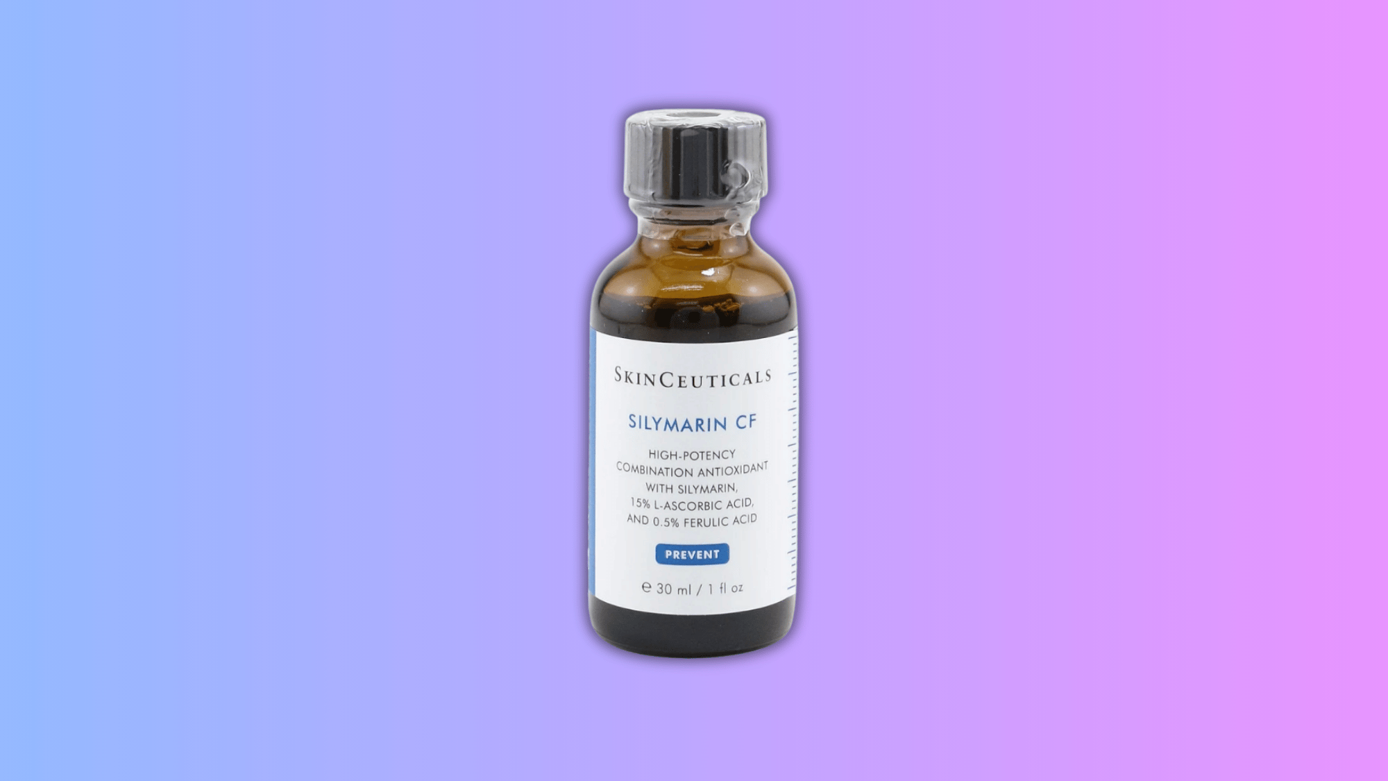 skinceuticals silymarin vitamin c serum on purple background