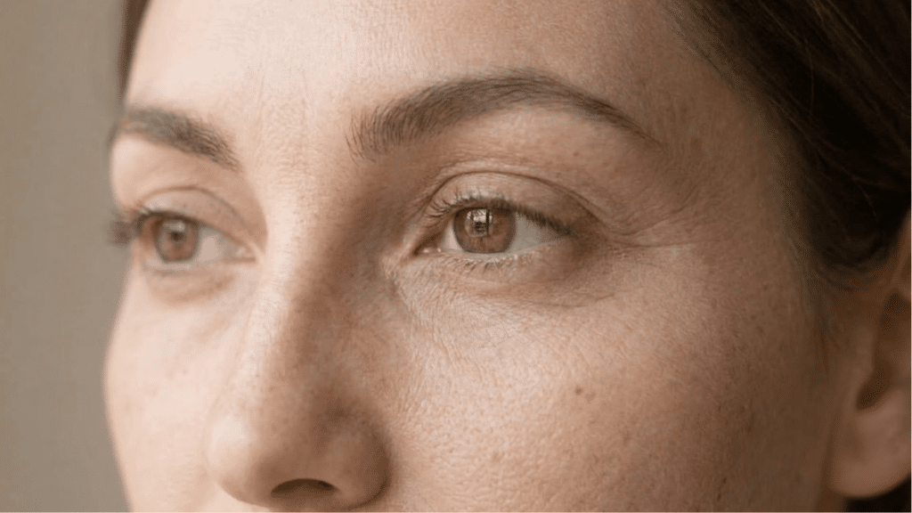 close-up of young woman's face showing fine lines under the eyes