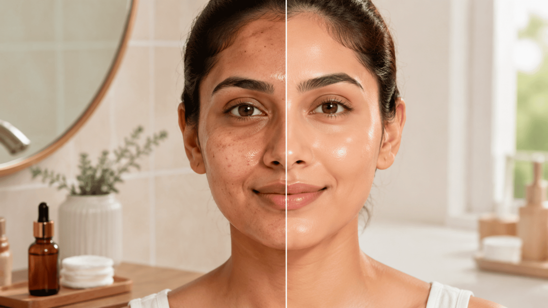 vitamin c serum before and after skincare results showing brighter skin, smoother texture, and even complexion