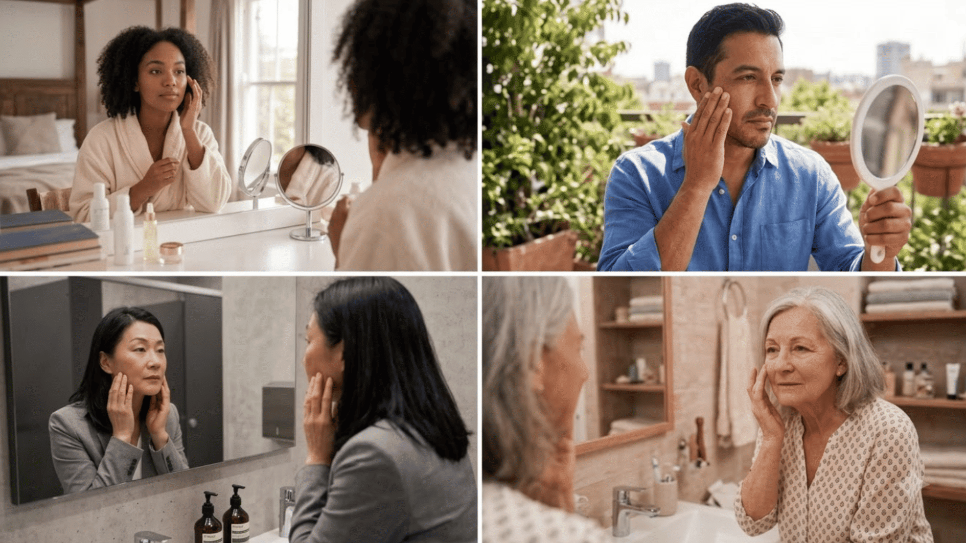people of different ages using vitamin c serum as part of their skincare routine