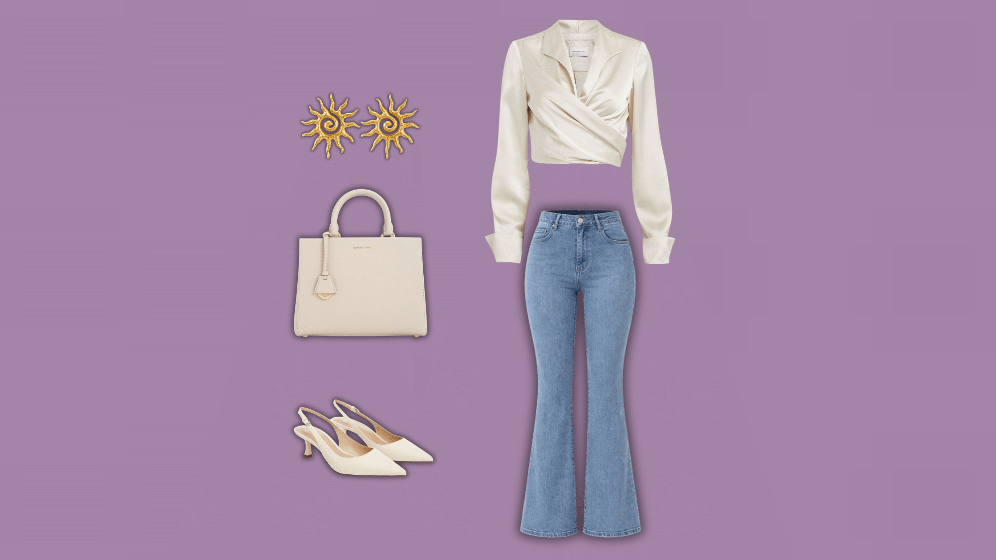 light flare jeans with wrap top heels